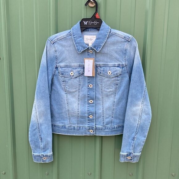 Jessica Simpson Uptown Blue Jean Cropped Denim Jacket Size M - Picture 1 of 6